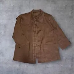 00s アーカイブ リネン 麻 サマージャケット ギミック レトロ 茶 Fのサムネイル