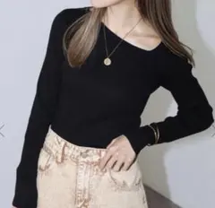 【新品】(アシニB)BONJOUR SAGAN アシンメトリーネックリブニット