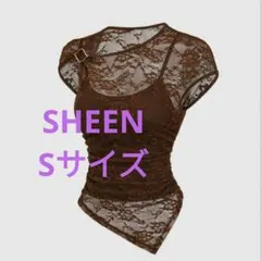 新品 SHEEN レース半袖 アシンメトリー メタルボタン y2k S ブラウンのサムネイル