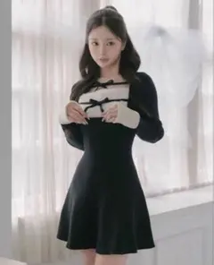 Darich リボンファーフレアニットミニワンピース free size