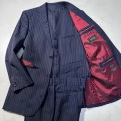 バーバリーブラックレーベル 3ピース 裏地レッド スーパー110's 紺 38R