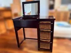 【中古美品】ラタン編みアジアンドレッサー 収納付き ダークブラウン