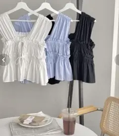 ディスコート　[umm.] ギャザーリボン使いノースリ　レースジレ