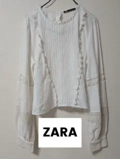 ZARA レース切り替え長袖ブラウス ホワイト