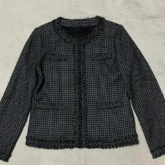 【匿名配送】トランスワーク ノーカラージャケット チェック フリンジ Mサイズ