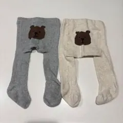 GAP ベビータイツ 0-12M クマ刺繍 グレー アイボリー