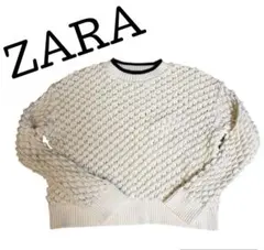 ZARA アイボリー 透かし編み込みセーター 11-12 S