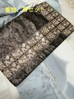 着物と帯のセット　オフホワイト　グレーグラデーション