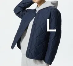 新品　パフテックノーカラージャケット　ＬネイビーUNIQLOユニクロキルティング
