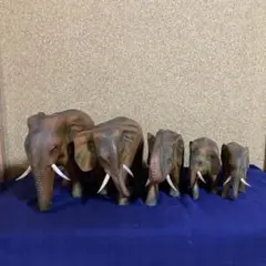 象　木彫り　置物　インテリア　5体　レトロ