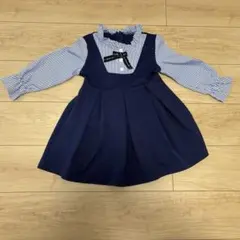 女の子 フォーマル風 ワンピース ネイビー ストライプ リボン付き