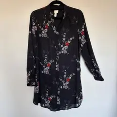 H&M 黒 花柄ブラウス チュニック