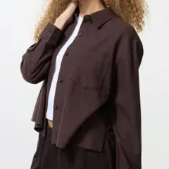 UNIQLO フランネルボクシーシャツ ショート丈 ブラウン Mサイズ