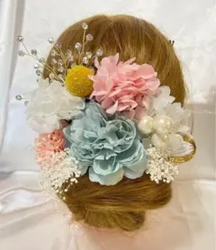 和装髪飾り　結婚式　卒業式　髪飾り 水色&ホワイト　高級感7/5