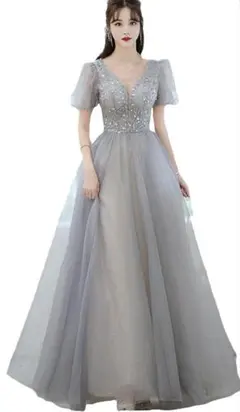 花嫁　二次会ドレス　グレー パーティードレス