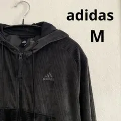 【adidas】アディダス　パーカー　コーデュロイ風　黒　ショート丈　M