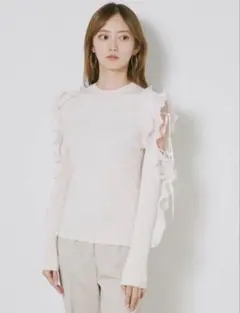 SNIDEL フリルスリーブニットプルオーバー