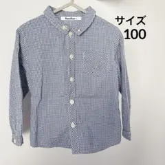ファミリアfamiliar 100 青と白のチェック柄 長袖 シャツ 子供