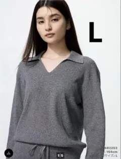 未使用【UNIQLO ユニクロ】ウォッシャブルニットリブポロセーター　L サイズ