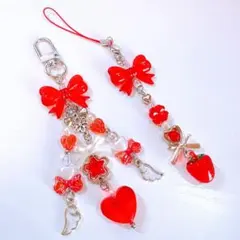 ビーズキーホルダー コレクトブック ストラップ レッド チャーム y2k