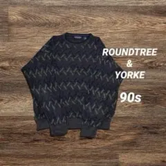 90s ROUNDTREE&YORKE ラミーコットン 総柄 ニットセーター L
