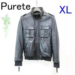 ✨かなりの美品/羊革✨ピュルテ ライダースジャケット ダブルジップ 黒 XL