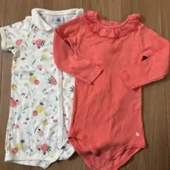 今週捨てます。プチバトー２枚　ロンパース・カバーオールセット 12M