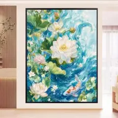 9CTクロスステッチキット開運 蓮の花と鯉の刺繍作成キット60×75cm