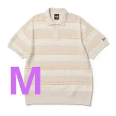 【新品】サマーニット メッシュ ポロシャツ ストライプ ベージュのサムネイル
