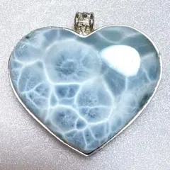 特大天然石　ラリマー　ドミニカ共和国産　ハート　ペンダント　56g 海面模様