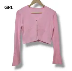 GRL スリーブニットカーディガン クロップド スリットフレア ピンク L