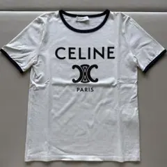 美品 セリーヌ Tシャツ トリオンフロゴ トリム ホワイト Sサイズ