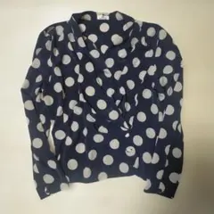 ダブル 短丈 デザイン ネイビー ベージュドット柄 長袖シャツ