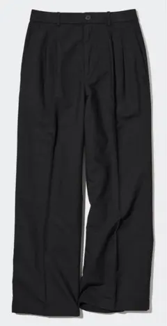 リネンブレンドタックワイドパンツ　丈長め71cm X L ブラック