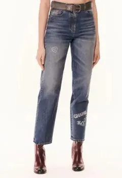 【全新未使用】CHANEL 香奈兒 刺繡 直筒牛仔褲