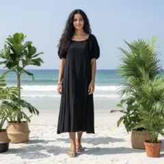 セール⭐️アダムエロペ コットンマキシワンピース パフスリーブ