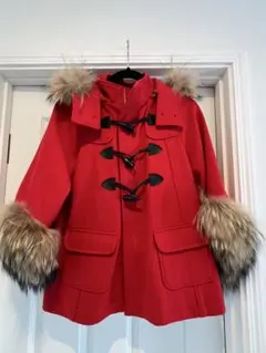 one spo ダッフルコート 赤 リアルファー 訳あり