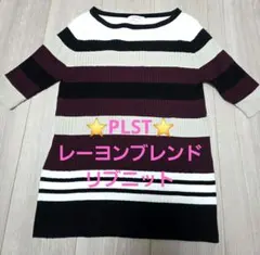 ⭐PLST⭐レーヨンブレンドリブニット マルチボーダー Mのサムネイル