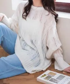 WEGO ケーブルメッシュメランジニット
