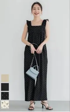 【coca】シボシャーリングフリルオールインワン ドット　Mサイズ