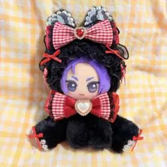 021.おすわりぬい服　着ぐるみ　赤　チェック　黒　うさぎ　10〜12cm