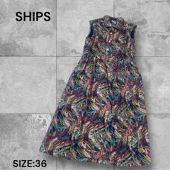 e1505☆SHIPS ノースリーブリバティシャツワンピース サイズ36