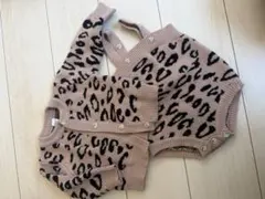 ヒョウ柄 ニットロンパース・カーディガンセット