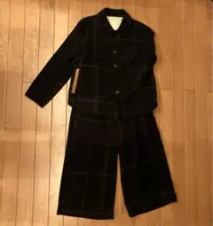 ダークネイビー チェック柄 コーデュロイセットアップ