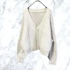 12804 studio CLIP ケーブル編み ニット カーディガン M 白