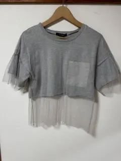 ◯【w closet】チュールレイヤード 半袖Tシャツ グレーのサムネイル