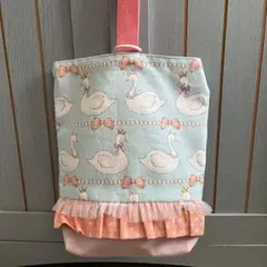 上履き入れ　白鳥　水玉サーモンピンク　⑧