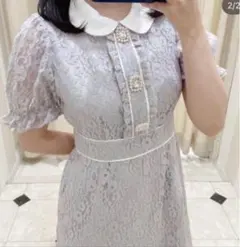 ブルーレース半袖ミニワンピース