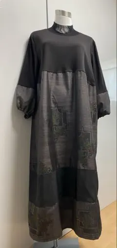 2226 着物リメイク　大島紬　ワンピース　M〜L