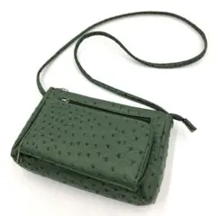 【美品】ショルダーバッグ　オーストリッチ　グリーン　肩掛け　斜め掛け　希少色
